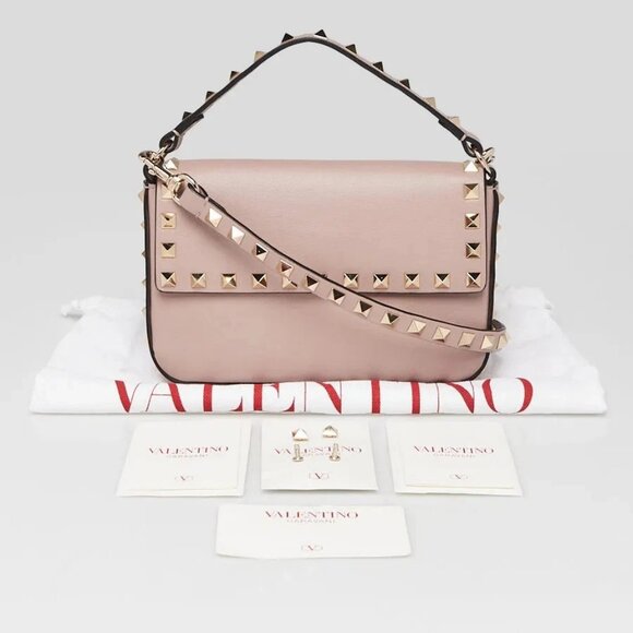 Valentino Neutral Leather Rockstud Crossbody Pouch Bag - Picture 6 of 10